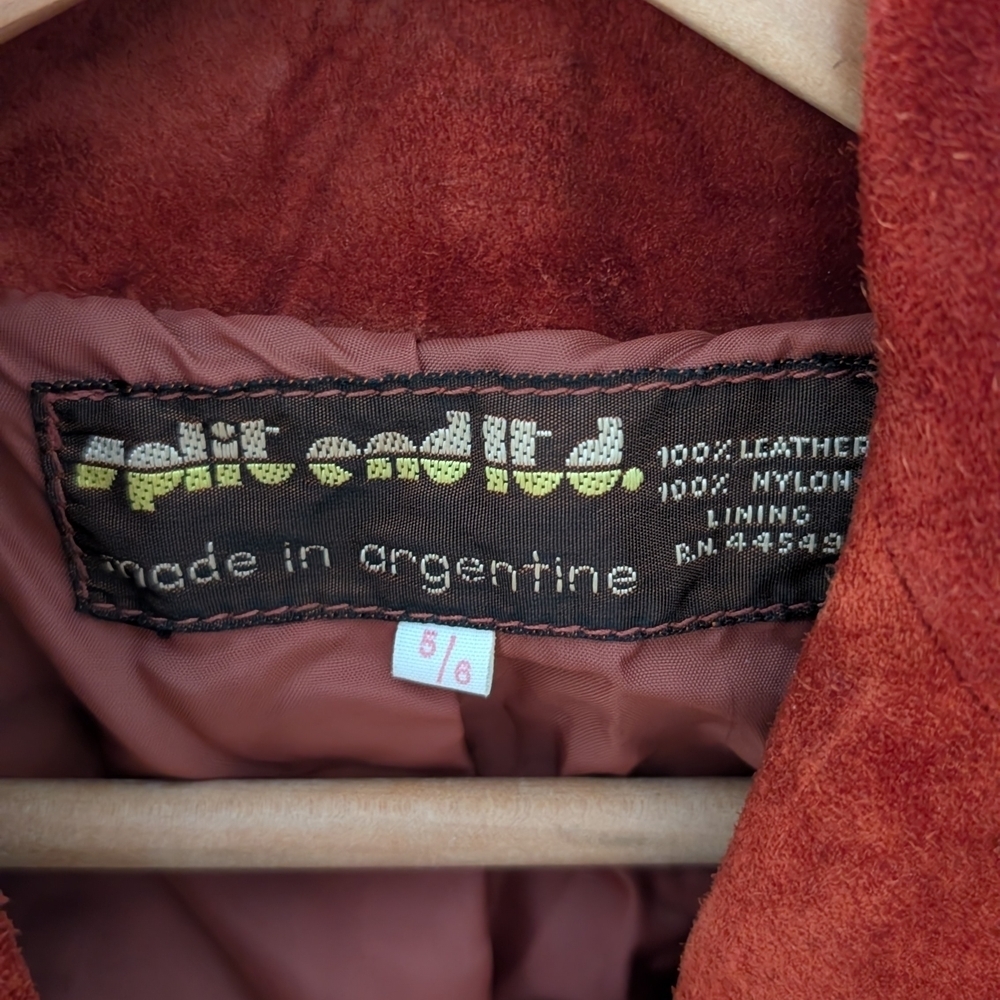 Vintage Authentic Leather Suede Collared Button Down Blazer In Rust/Burnt Orange - Picture 9 of 9